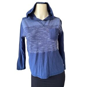 Distortion Navy Blue Athletic Cotton Women Top Henley Hoodie long sleeve